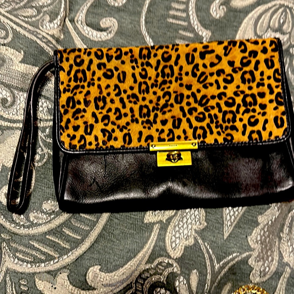 Fossil leopard leather wristlet